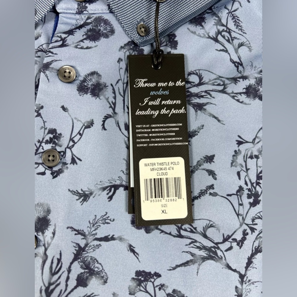 Greyson Golf Shirt Polo Water Thistle Print XL Blue Polyester Spandex - Picture 3 of 7